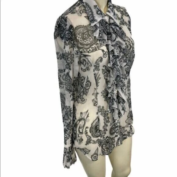 CAbi 731 Catherine Sheer Ruffle Paisley Blouse Small - Picture 3 of 5